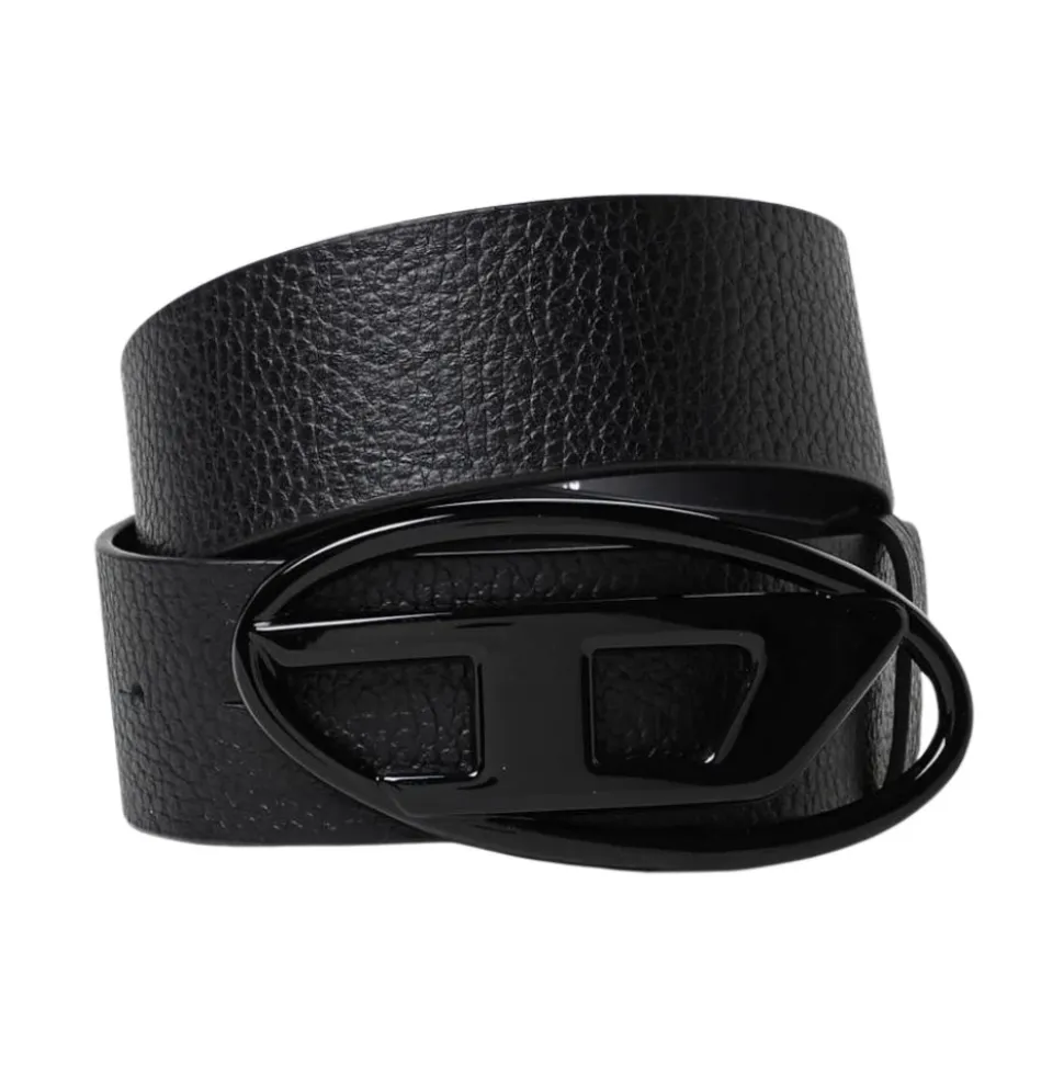 Black Oval Buckle Leather Belt