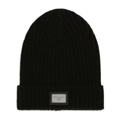 Black Ribbed Knit Hat with Logo