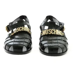 Black Rubber Beach Sandals with Golden Logo