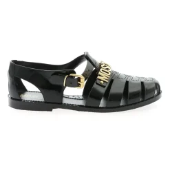 Black Rubber Beach Sandals with Golden Logo