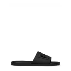Black Rubber Beachwear Sliders with Cut-Out Logo