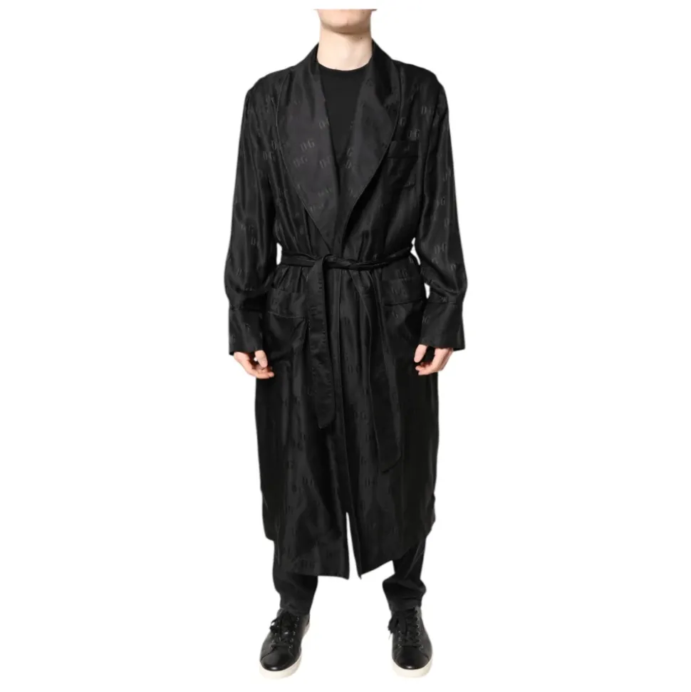 Black Silk DG Logo Men Wrap Jacket