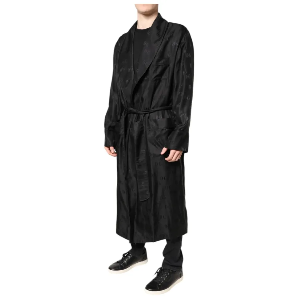 Black Silk DG Logo Men Wrap Jacket
