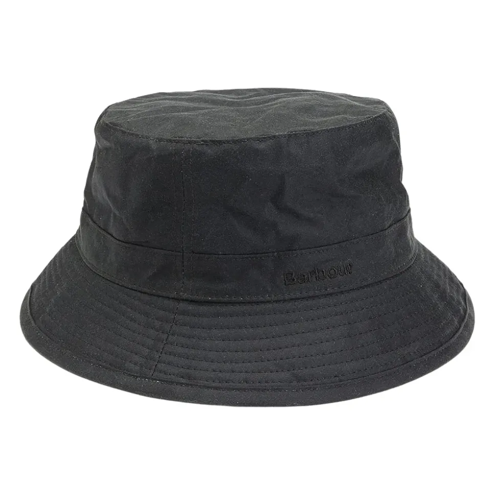 Black Waxed Cotton Bucket Hat