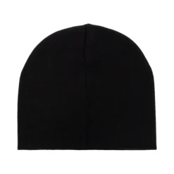 Black Wool Beanie with Logo Embroidery