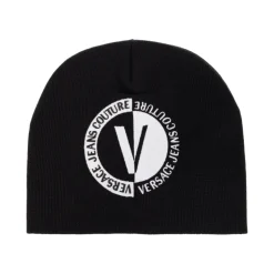 Black Wool Beanie with Logo Embroidery