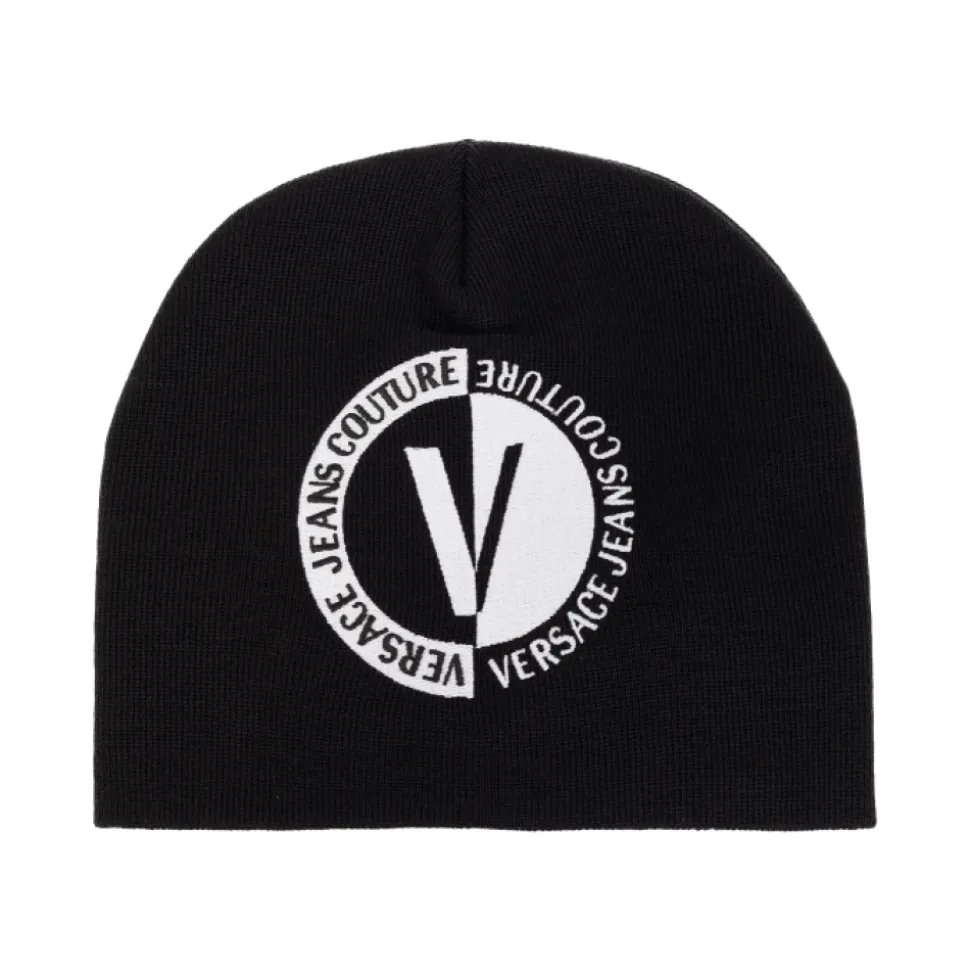 Black Wool Beanie with Logo Embroidery