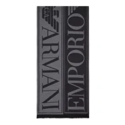 Black Wool Jacquard Scarf with Maxi Lettering