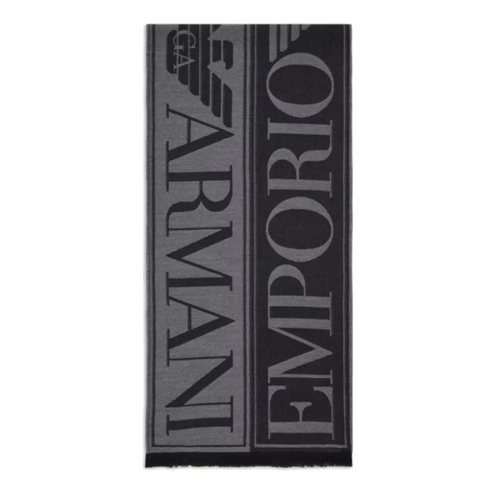 Black Wool Jacquard Scarf with Maxi Lettering