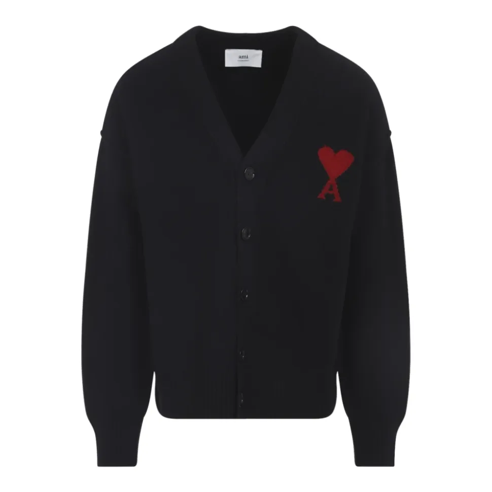 Black Wool V-Neck Cardigan AW25