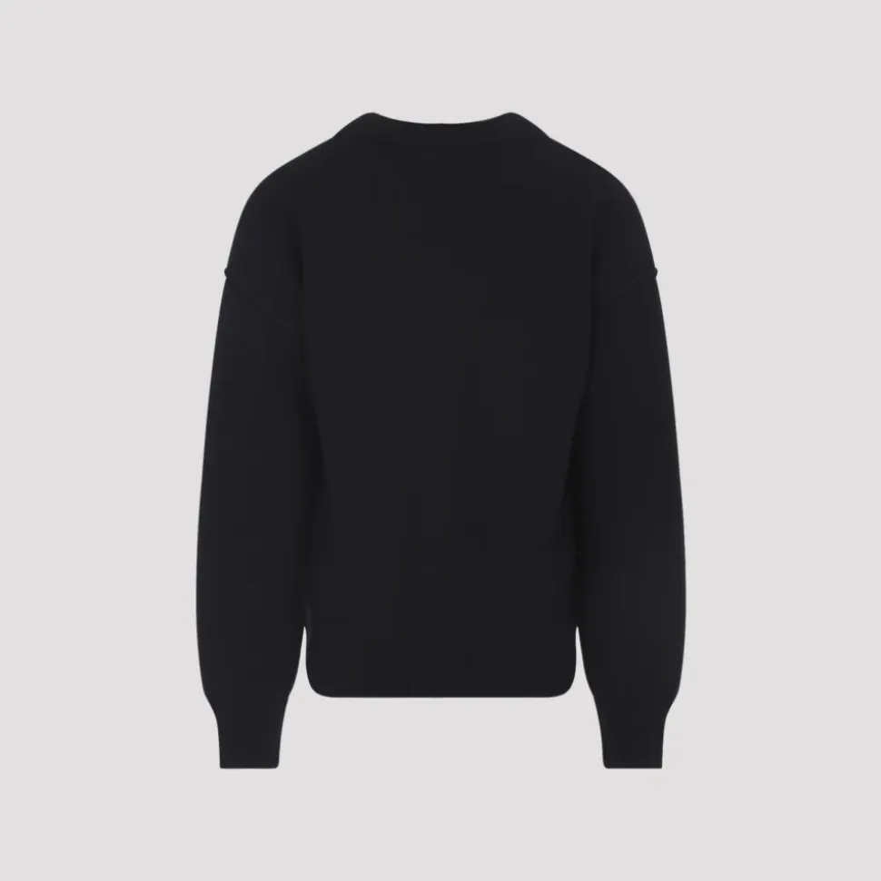 Black Wool V-Neck Cardigan AW25