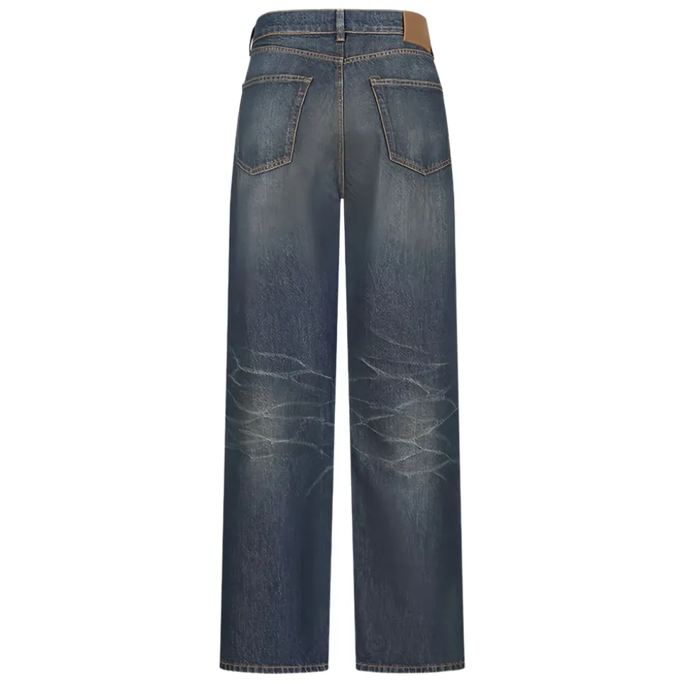 Blue Cotton Faded Wash Jeans Button Fly