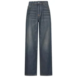 Blue Cotton Faded Wash Jeans Button Fly
