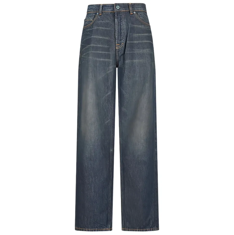 Blue Cotton Faded Wash Jeans Button Fly