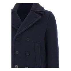 Blue Double-Breasted Coat with Welt Pockets