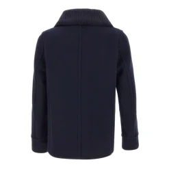 Blue Double-Breasted Coat with Welt Pockets