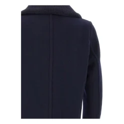 Blue Double-Breasted Coat with Welt Pockets