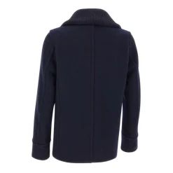 Blue Double-Breasted Coat with Welt Pockets