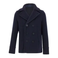 Blue Double-Breasted Coat with Welt Pockets