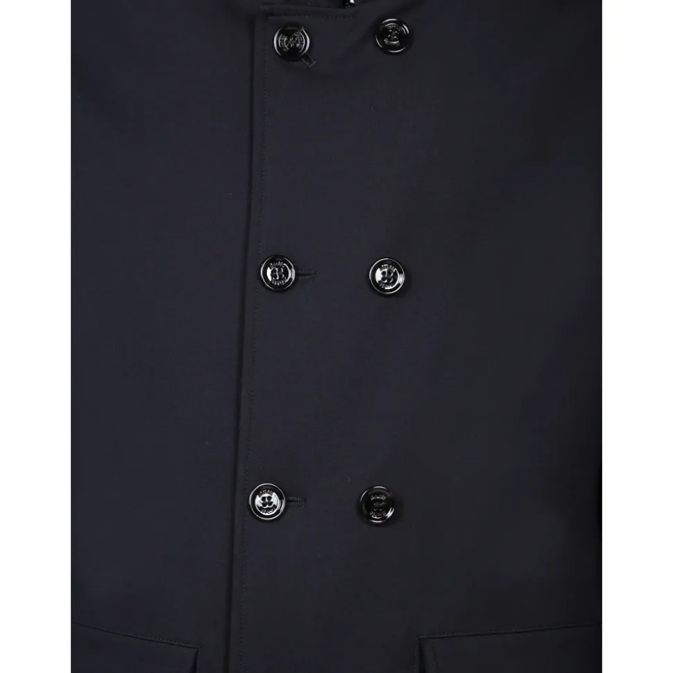 Blue Double-Breasted Three-Quarter Coat