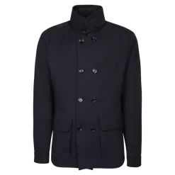 Blue Double-Breasted Three-Quarter Coat