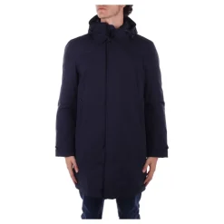 Blue Hooded Coat with Buttons and Zipper