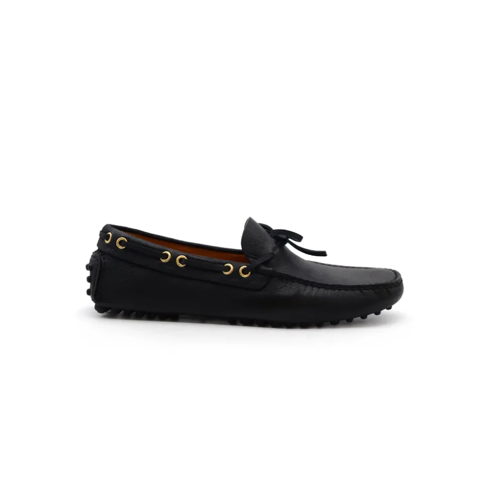 Blue Leather Moccasin Flats