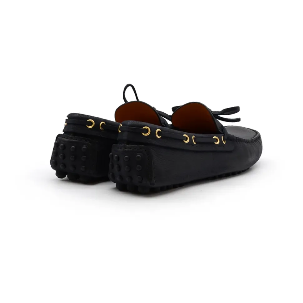 Blue Leather Moccasin Flats