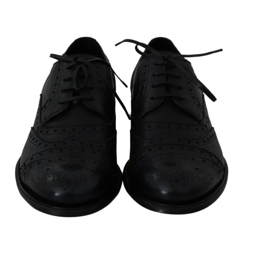 Blue Leather Wingtip Dress Shoes