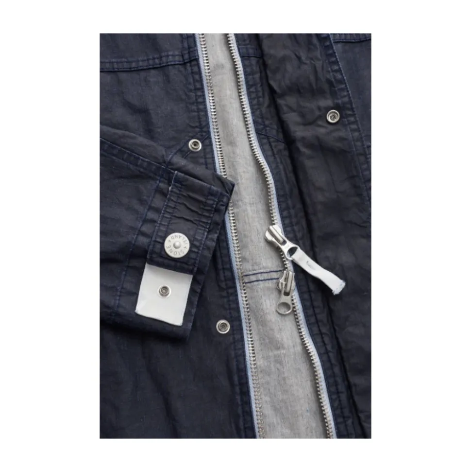 Blue Linen Hooded Blouson Jacket