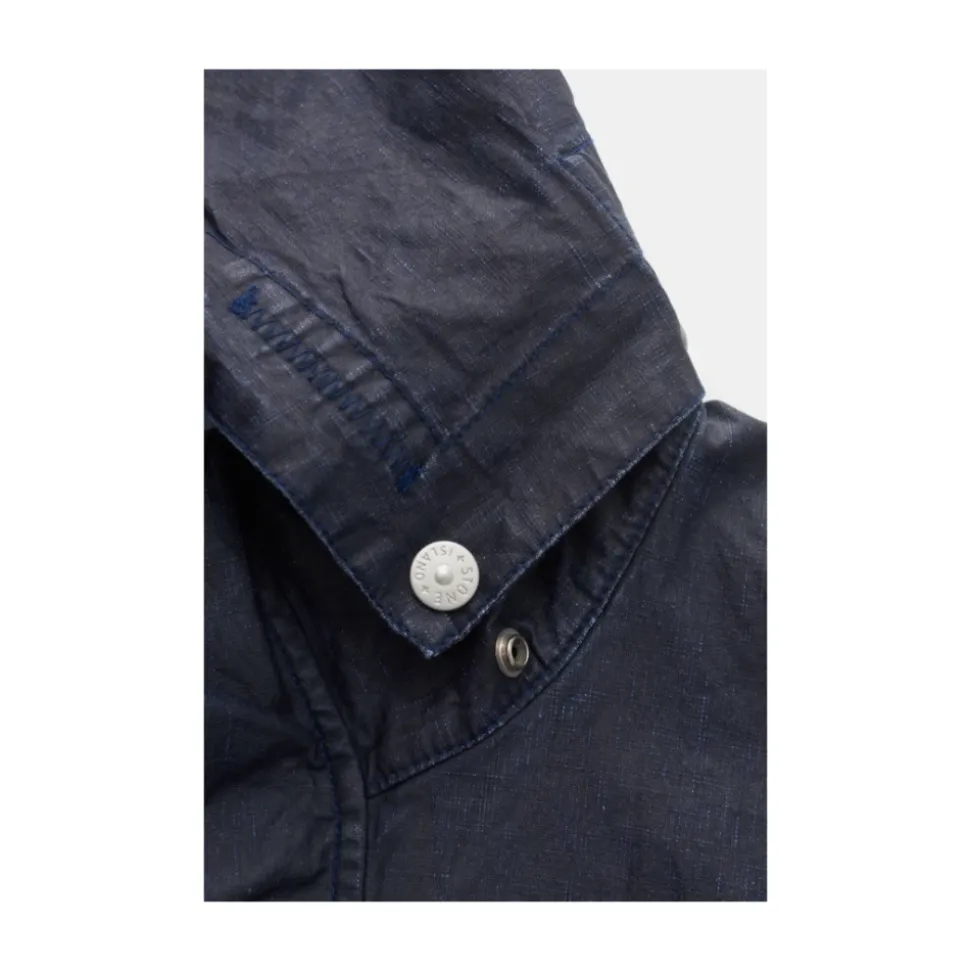 Blue Linen Hooded Blouson Jacket