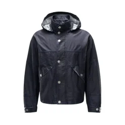 Blue Linen Hooded Blouson Jacket