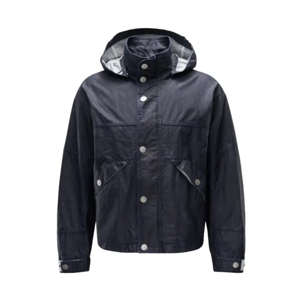 Blue Linen Hooded Blouson Jacket