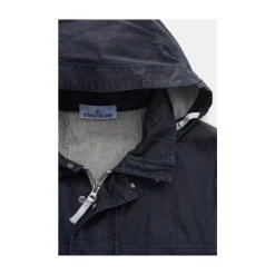 Blue Linen Hooded Blouson Jacket