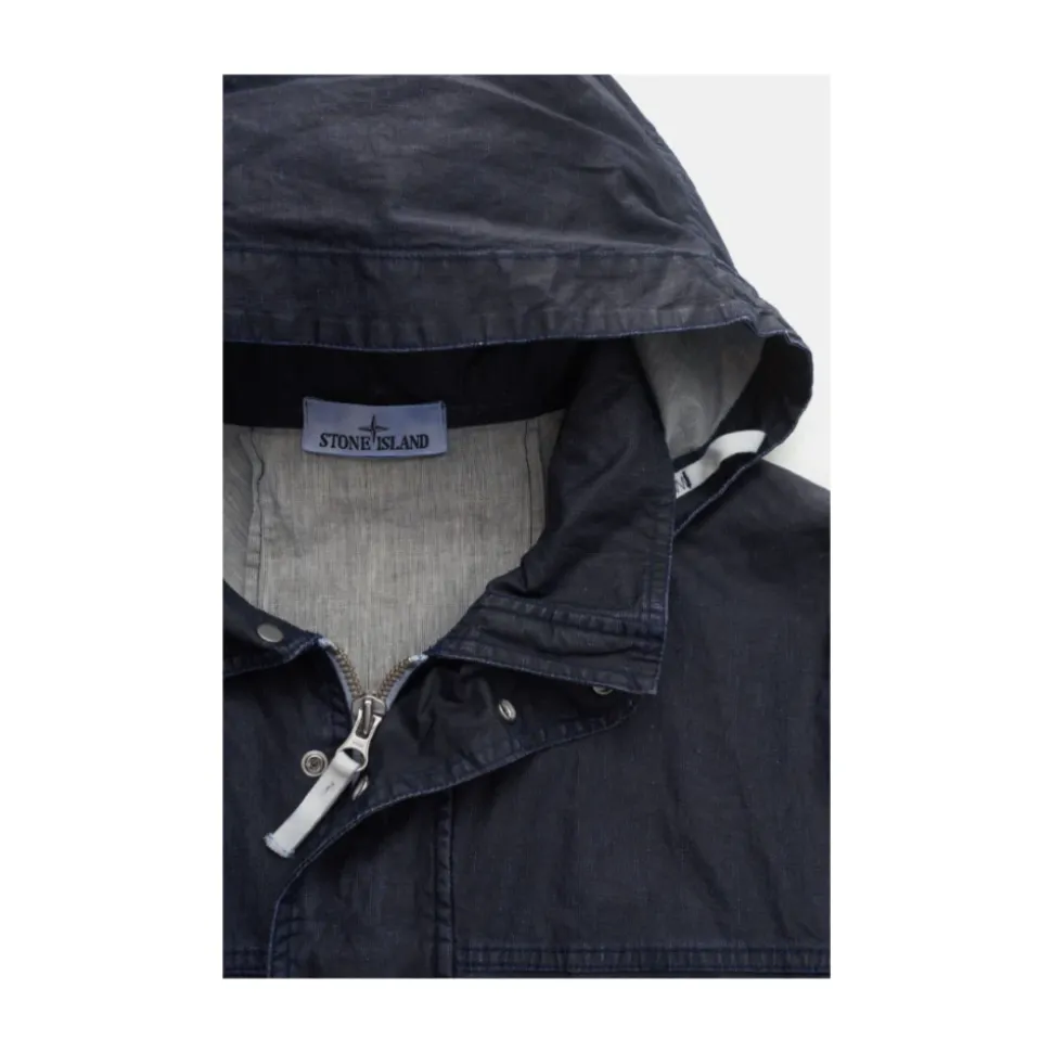 Blue Linen Hooded Blouson Jacket