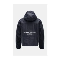 Blue Linen Hooded Blouson Jacket