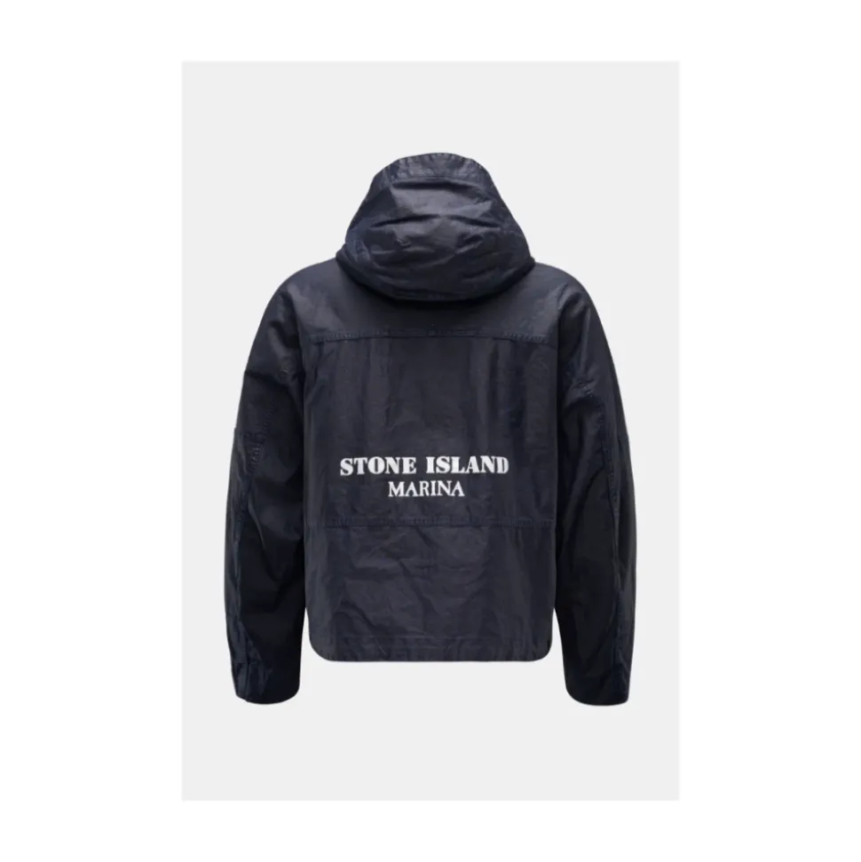 Blue Linen Hooded Blouson Jacket