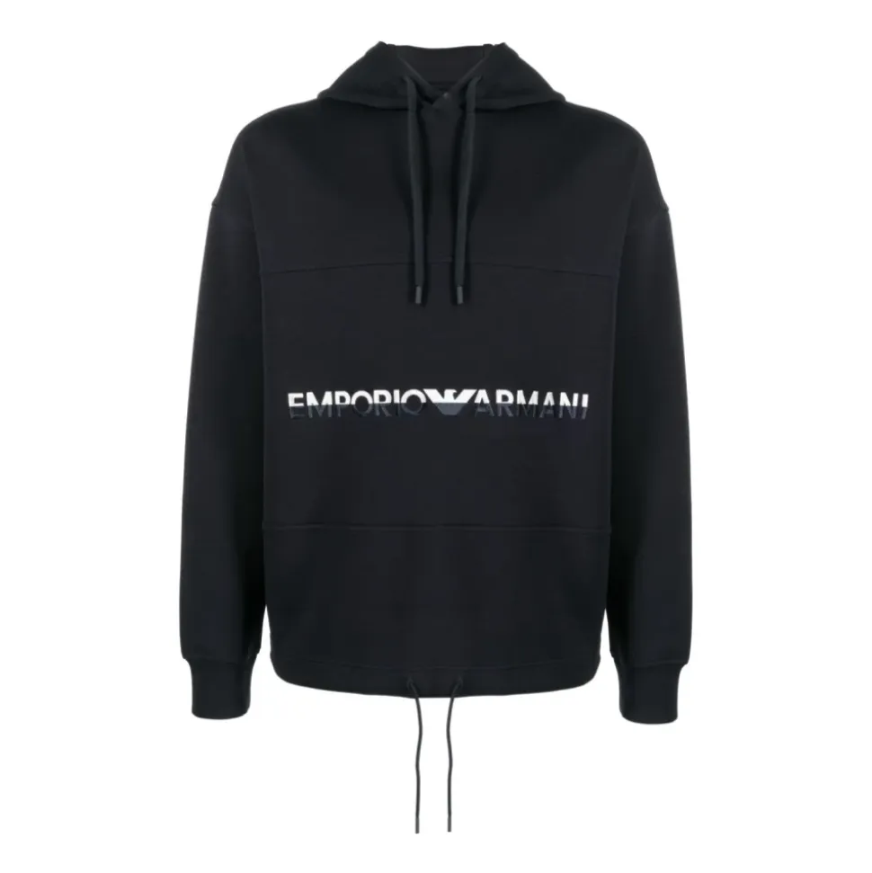 Blue Logo-Embroidered Cotton Hoodie