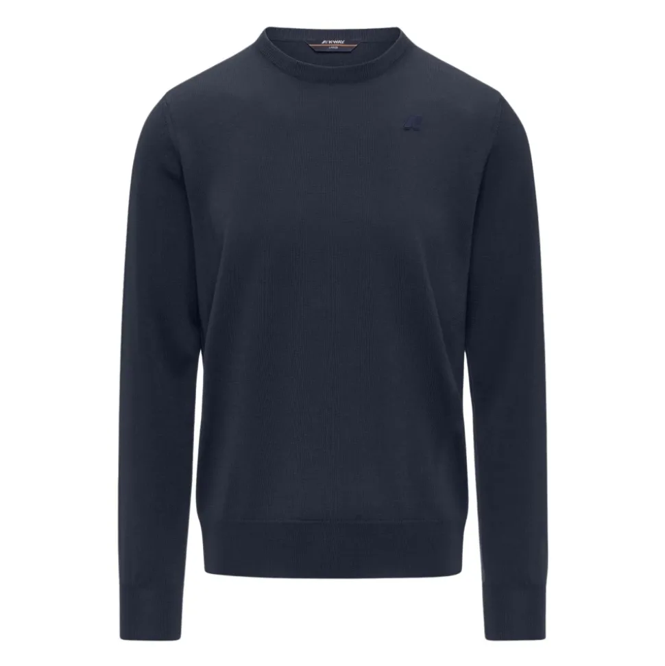 Blue Merino Wool Crew Neck Sweater