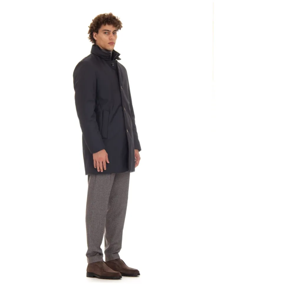 Blue Quilted Down Coat