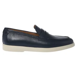 Blue tumbled leather loafer