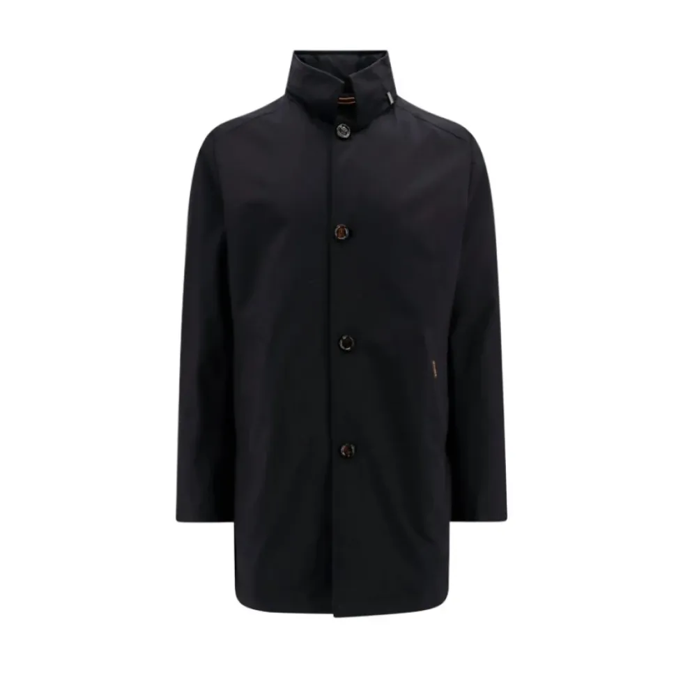 Blue Water-Repellent Jacket with Hidden Hood