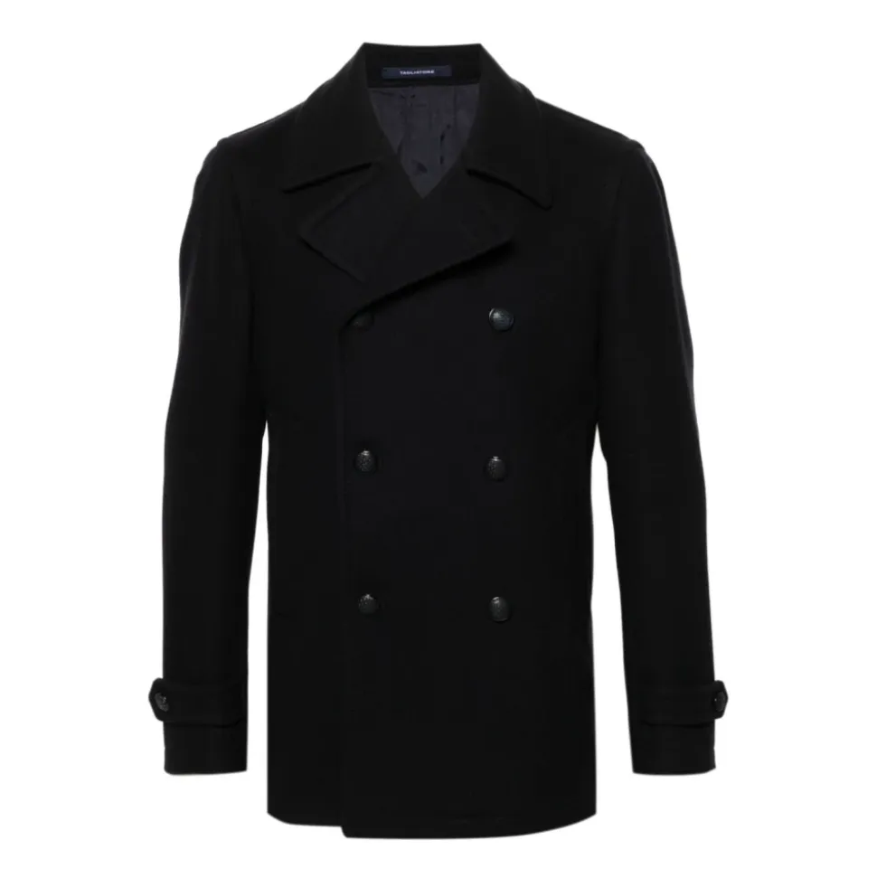 Blue Wool Blend Double-Breasted Coat