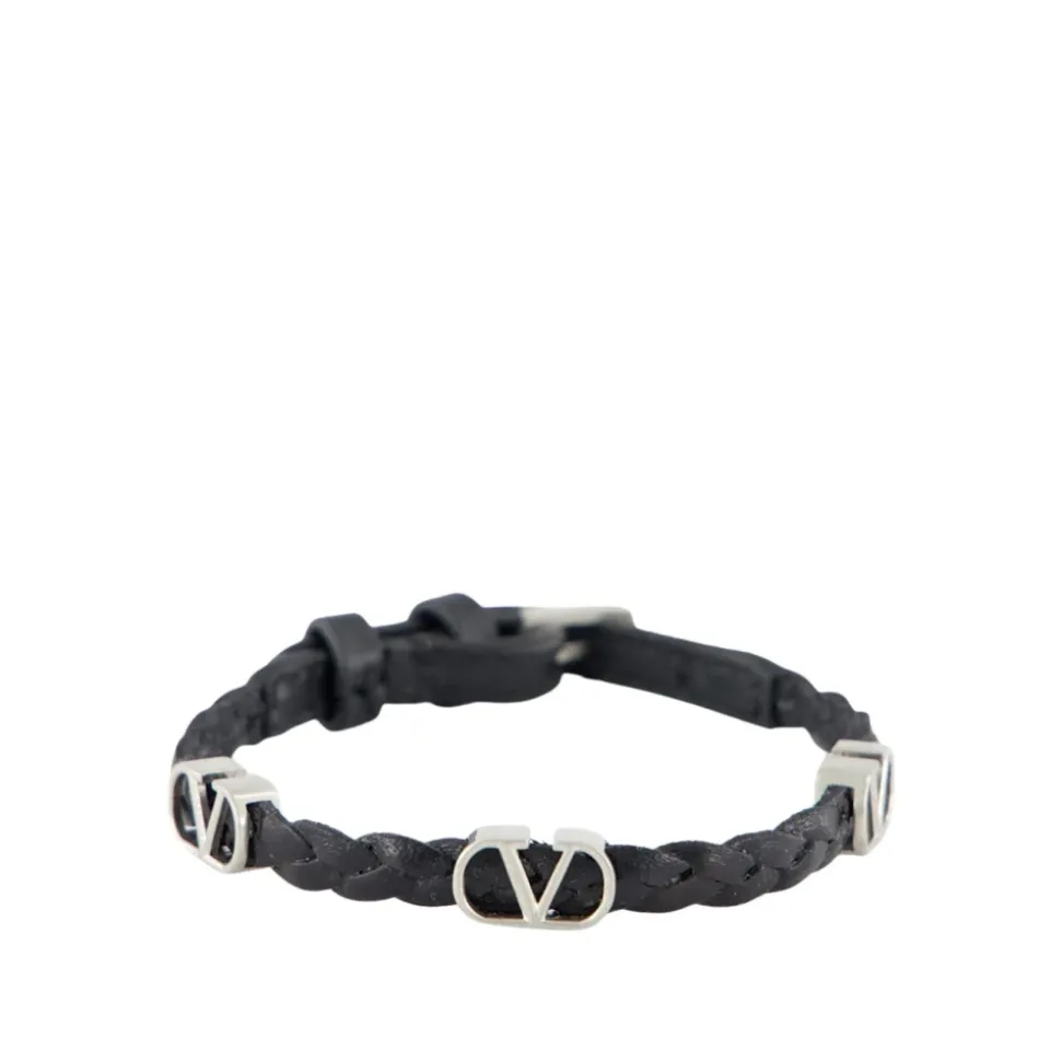 Braided VLogo Leather Bracelet