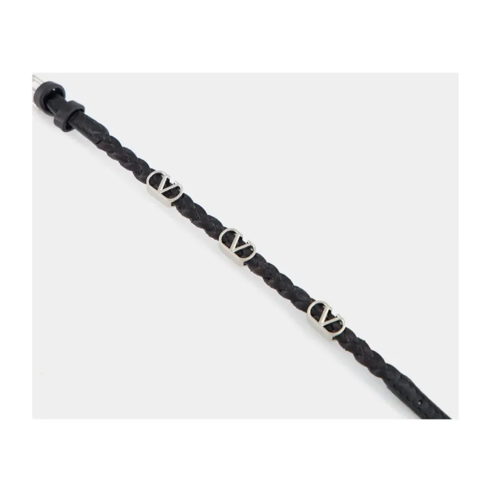 Braided VLogo Leather Bracelet