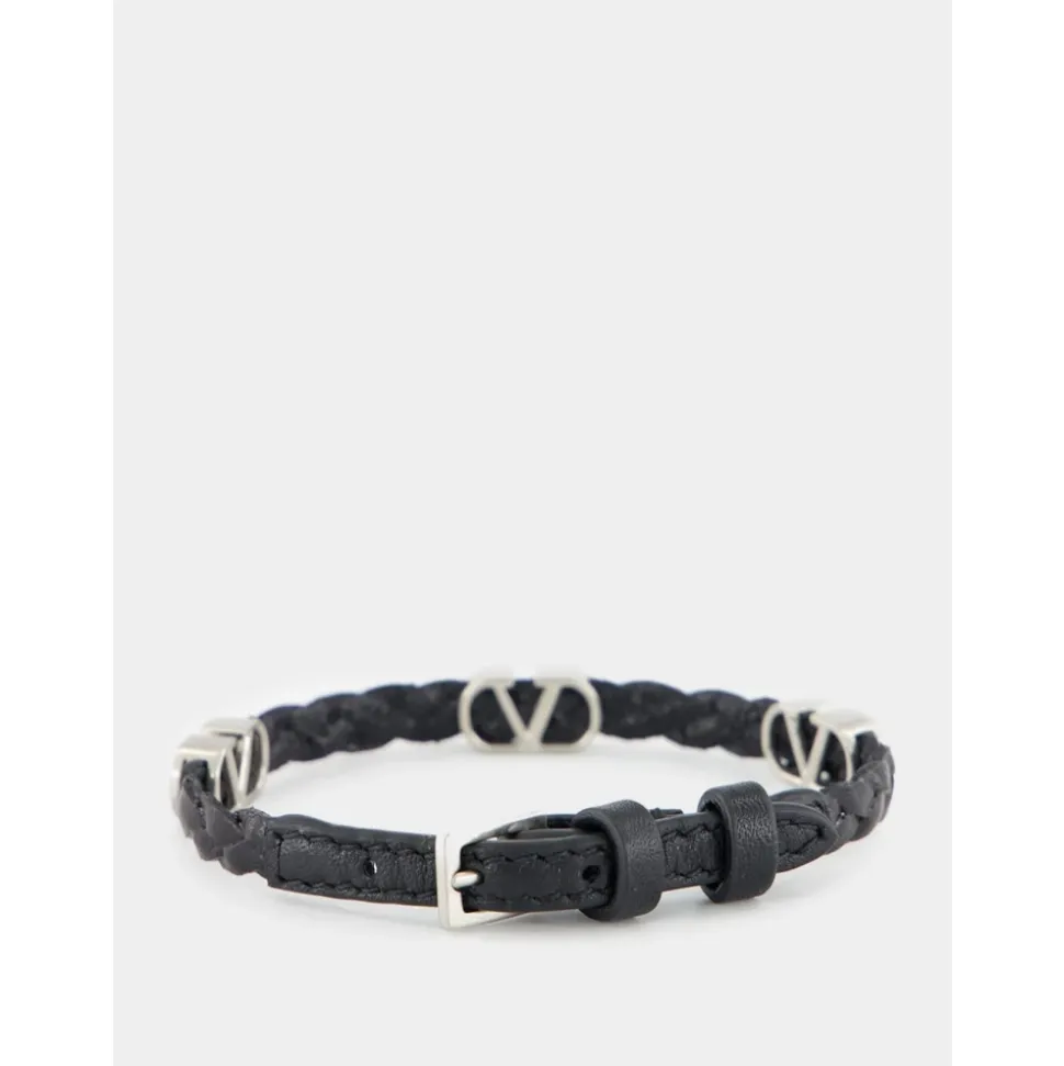 Braided VLogo Leather Bracelet