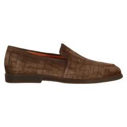 Brown Flat Slip-On Shoes in Cocco Print
