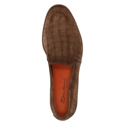 Brown Flat Slip-On Shoes in Cocco Print
