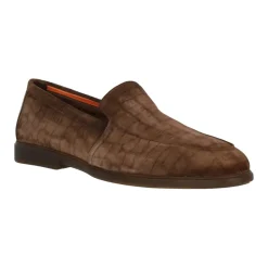 Brown Flat Slip-On Shoes in Cocco Print