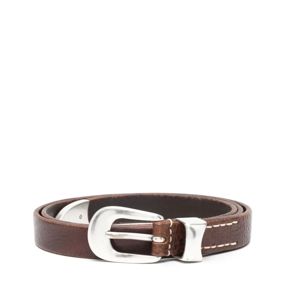 Brown Leather Belt with Silver Buckle